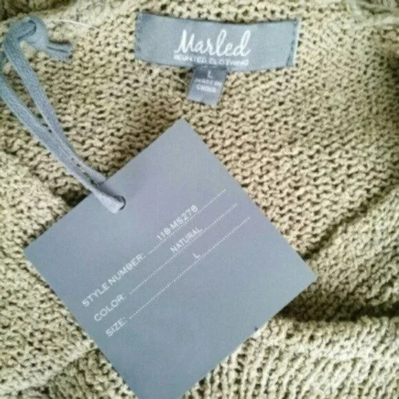 Marled Hooded Natural Fiber Sweater Beige Size Large - Picture 4 of 6